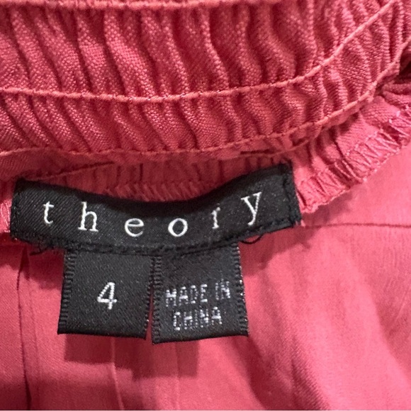 Theory Coral Pink Linen Blend Haldena Crunch Midi Dress Sz 4 Preppy Peasant - Picture 3 of 10